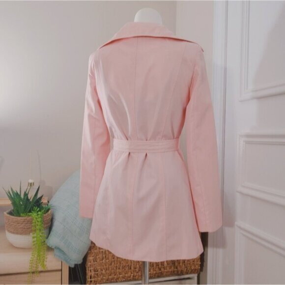 Vintage "Caterina" Satin Pink Tie Waist Trench Coat - Picture 3 of 9